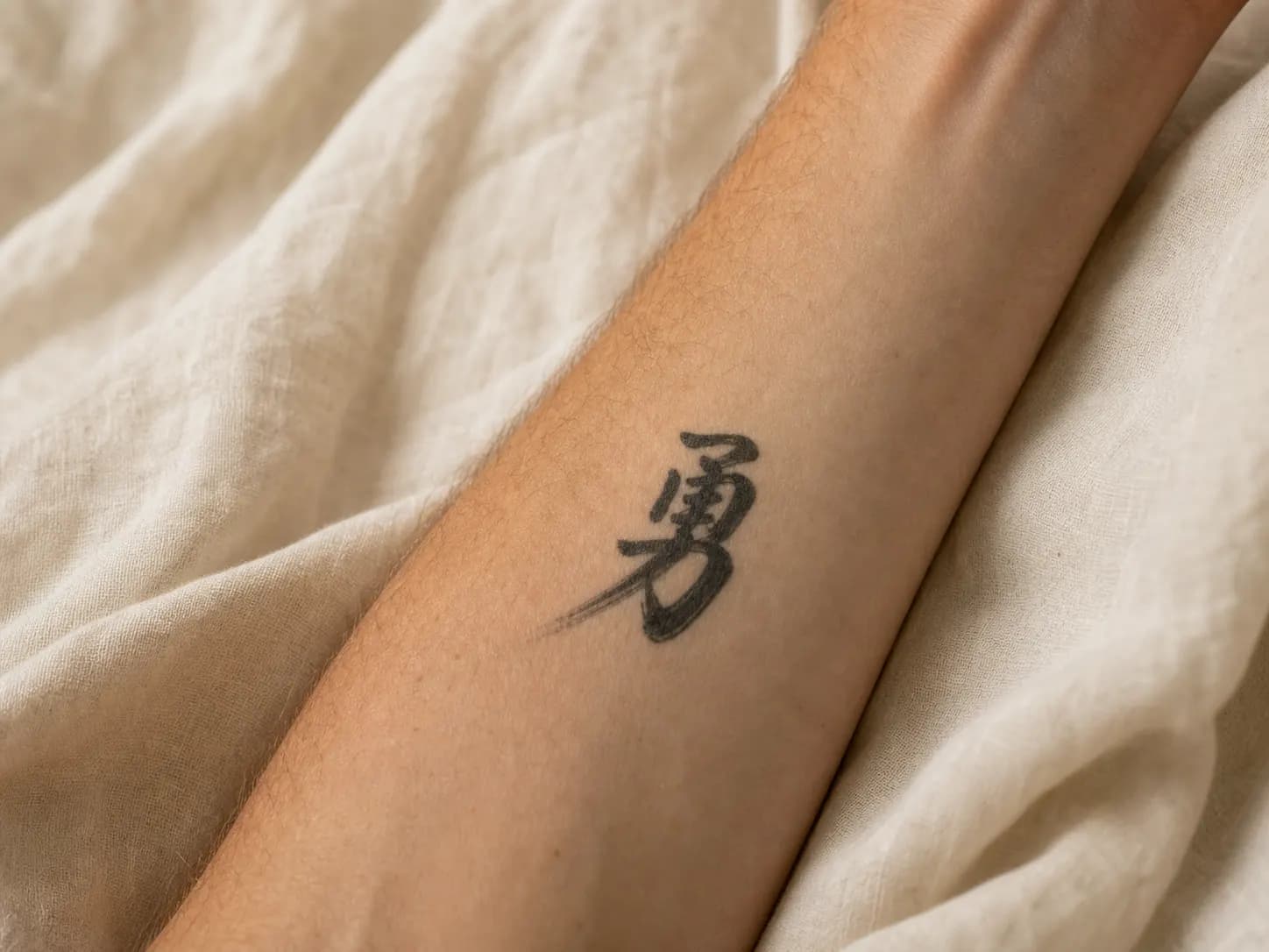 Chinese character tattoo on a forearm
