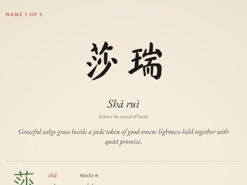 Chinese name page from a sample report