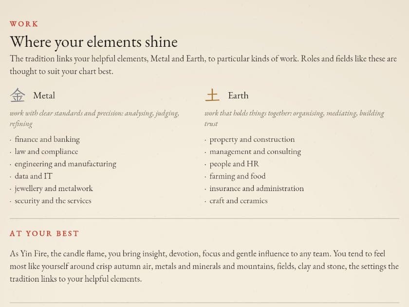 Work page from a sample report